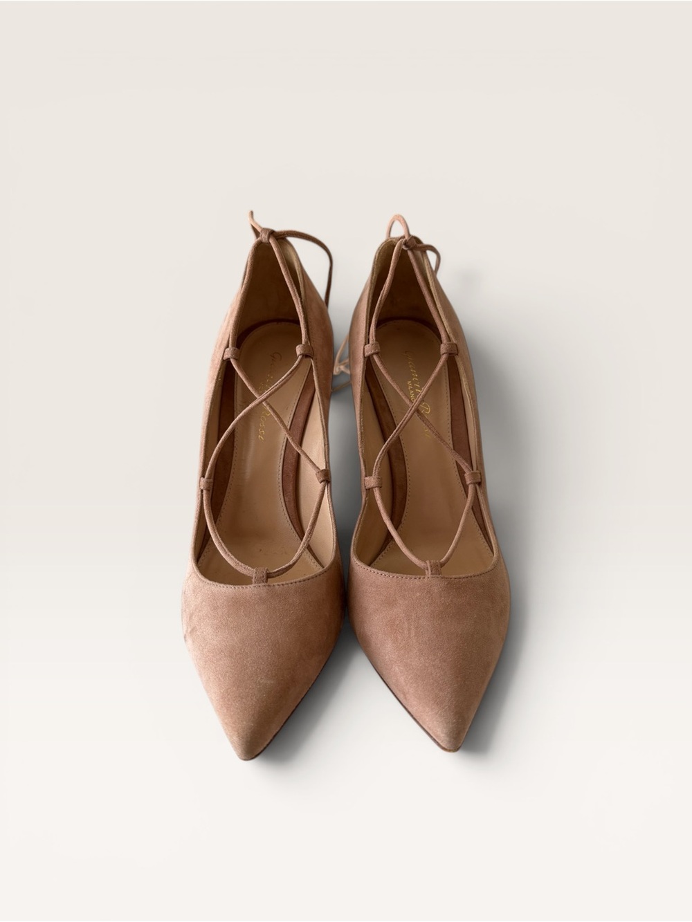 Gianvito Rossi Beige Suede Pointed Toe Lace Up Pumps - Picture 3 of 15